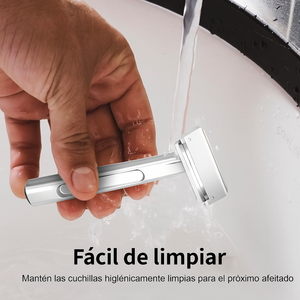 MÁQUINA DE AFEITAR DOBLE CUCHILLA RECLINABLE + 5 CUCHILLAS GRATIS